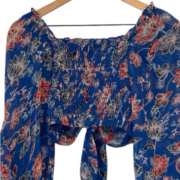 NWOT Misa Los Angeles Ancora Floral Tie Crop Top, Red, White, Blue, Sheer, Small - Picture 16 of 16